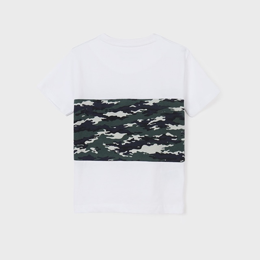 Size 14 Boys Mayoral White Tee with Dark Green Camo Band